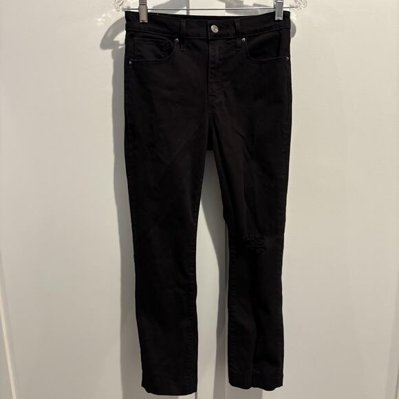 Levi’s Premium 724 High Rise Straight Jeans 28 Black Distressed Knee Hemmed 26” - Picture 3 of 16